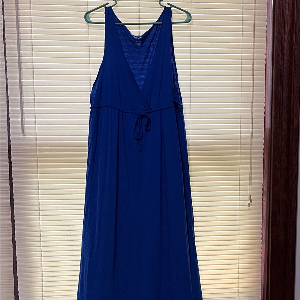 Old Navy Sleeveless Blue V-Neck Maxi Dress with Waist Tie xl
